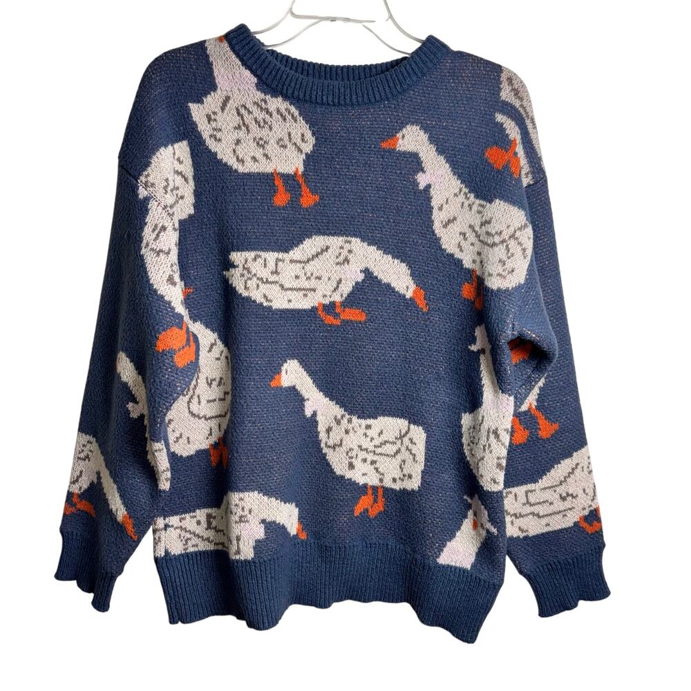 Aelfric Eden Style Blue Goose Knit Sweater Novelty Silly Goose Cottagecore M/L